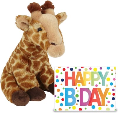 Ravensden - Verjaardag cadeau giraffe 23 cm met Happy Birthday wenskaart