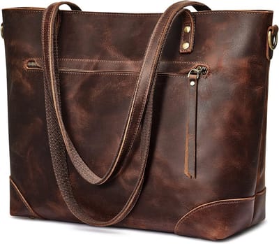 Dames Schoudertas van Echt Leer, Vintage 3-Way, Laptop-, Reis- en Werkhandtas met Messenger Functie