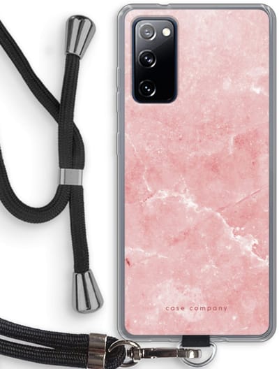Case Company® - Hoesje met koord geschikt voor Samsung Galaxy S20 FE / S20 FE 5G hoesje met Koord - Roze marmer - Telefoonhoesje met Zwart Koord - Bescherming aan alle Kanten en Over de Schermrand