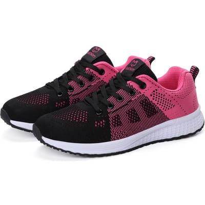 Dames Casual Sneakers Ademend Wandelen Veterschoenen Platte Schoenen Dames Sport Hardlopen Outdoor Ademend Tenis Feminino 35 black