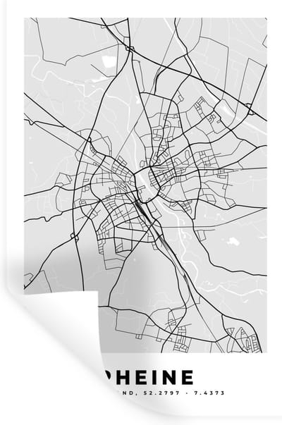 Muurstickers - Sticker Folie - Plattegrond - Duitsland - Rheine - Stadskaart - Kaart - 20x30 cm - Plakfolie - Muurstickers Kinderkamer - Zelfklevend Behang - Zelfklevend behangpapier - Stickerfolie