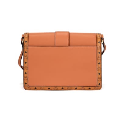 MCM Tracy Metalen Logo Monogramrand Verstelbare Schouderband Kalfsleer Crossbody Tas Kleine Dames crossbody tas Bruin Cognac MWSDSXT02CO001 Basic Set (Bag+Dust Bag) brown