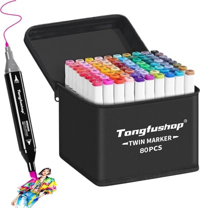 Alcohol Markers - Kleurpotloden Set - 80 Kleuren - Dubbele Punt voor Precisie - Fade-resistente Inkt - Voor Volwassenen en Professionals
