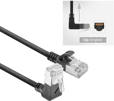 ACT Zwarte 1 meter U/FTP CAT6A LSZH Slimline patchkabel met RJ45 connectoren recht naar 90° haaks boven DA4901