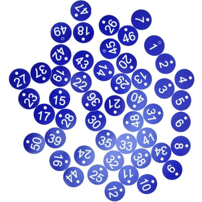 50 stuks genummerde etiketten/labels voor landbouw, veeteelt, bijenteelt en fokbenodigdheden. blauw