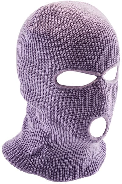 1 warm wintermasker, masker met 3 gaten, gebreid ski-koud fietsmasker, multifunctioneel masker, motor- en fiets-skimuts,licht paars