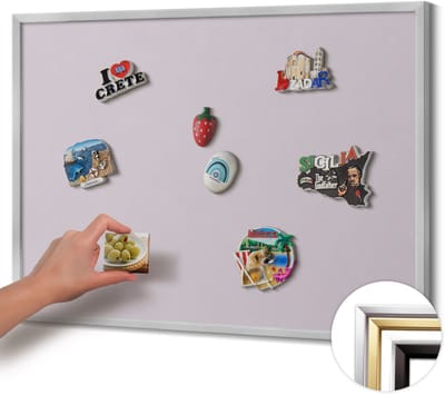 Wallfluent - Paars Magneetbord Met Effen Achtergrond - 80 cm x 60 cm - Magneetbord met Zilveren Frame - Lila kleur - Magneetbord voor Herinneringen - Magneetbord voor Foto's en Notities - Magnetisch Bord voor Magneten