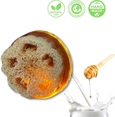 De Vitamineshop - Zeep - Natuurlijke Melk & Honing Zeep met Luffa – 100% Natuurlijke & Handgemaakte Loofah Scrubzeep - Handzeep - Douchezeep - Cadeau - 120 gr