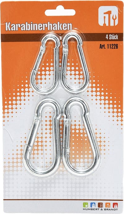Karabijnhaken - 4x stuks - 6 en 8 cm - karabijnhaak - snaphooks/ carabiners