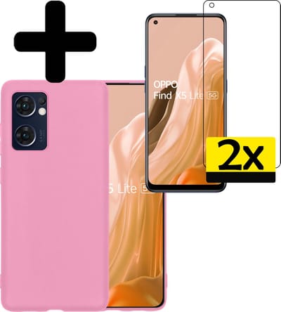 Hoesje - Met 2x Screenprotector - Geschikt voor OPPO Find X5 Lite - Sterk & Shockproof - Back Cover - Siliconen Case - Telefoon Hoes - Telefoonhoesjes - Lichtroze