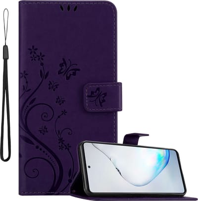Cadorabo Hoesje geschikt voor Samsung Galaxy A81 / NOTE 10 LITE / M60s in BLOEMEN DONKER PAARS - Beschermhoes in bloemmotief met magnetische sluiting, standfunctie en kaartsleuven Book Case Cover Etui