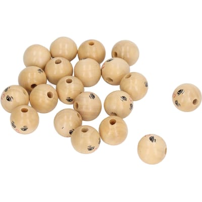 30 pièces Perles Visage Souriant en Bois Couleur Bois Bricolage Rondes en Bois Smiley Perles Libres Cadeau Accessoires Perles Enfant beige