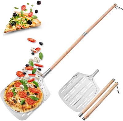 Dailygoods - Lengte 135 cm, duurzame afwerking, geperforeerde pizzaschuiver, pizzaschuiver voor pizzasteen, keuken en bakken, aluminium pizzaschep met 2 afneembare handgrepen