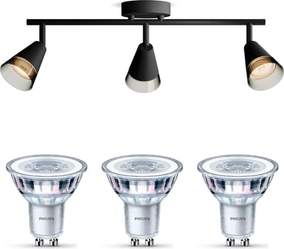 Philips Cleft Opbouwspot (Zwart) - Warmwit Licht - Plafondspot met 3 Lichtpunten - GU10 - Niet Dimbaar