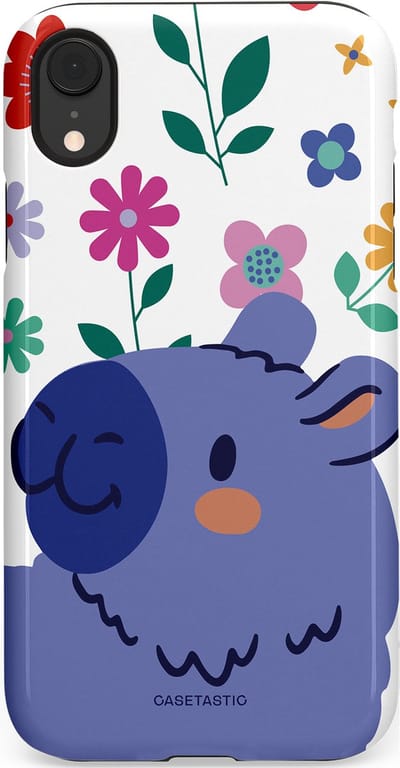 Casetastic Hoesje Geschikt voor Apple iPhone Xr - Stijlvolle Beschermende Duo-layer Case - Capibara Bloempje Blauw
