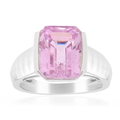 Cavill - Kunziet ring 4,038 ct - 925 sterling zilver met palladium - Achthoekige trap geslepen roze edelsteen - Elegante zilveren ring uit Afghanistan