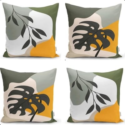 Velvet sierkussen set van 4 stuks - 50x50 cm - Onedraw bladeren - Aan beide zijdig bedrukt