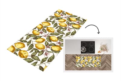 Keukenloper - Loper keuken - Patroon - Bloemen - Citroenen - Citrus - 120x50 cm - Keukenloper vinyl