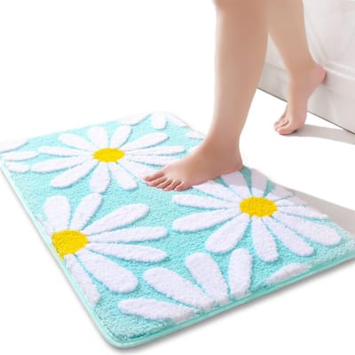 Vloerkleed - Tapijt - Badmat Wit Bloemenkleed - Antislip Badmatten voor Badkamer - Zachte Microvezel Badkamermat - Wasbaar Tapijt - Badmat - Super Absorberende Vloermat - Voor Woonkamer - Douche - 50 x 80 cm