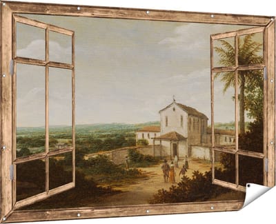 Gards Tuinposter Doorkijk Kerkelijk Gebouw in Brazilië - Frans Jansz. Post - 180x120 cm - Tuindoek - Tuindecoratie - Wanddecoratie buiten - Tuinschilderij