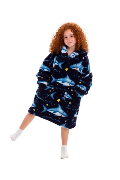 Badrock hoodie deken voor kinderen - Fleece Deken met Mouwen - Hoodie Blanket - Jongens en Meisjes - Hoodie Deken met Capuchon - maat 128/152 - haai
