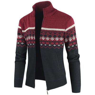 Herfst en Winter Nieuwe Trui Heren Opstaande Kraag Kleurblok Gebreid Vest Casual Heren Trui XXXL brown