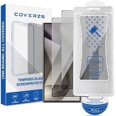 Coverzs Tempered Glass Privacy Screenprotector met Frame (2-Pack) geschikt voor Samsung Galaxy S24 Ultra – Privacy Glas – Kras- & Inkijkwerend