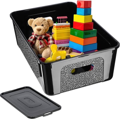 KADAX Rechthoekige opbergdoos met deksel, opbergcontainer, stapelcontainer, plastic doos, kunststof doos, ruimtebesparende opbergdoos (11 l, zwart)