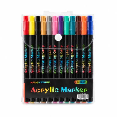 Acrylstiften - 12 stuks 24 kleuren - dubbelzijdig met twee kleuren - zachte punt voor tekenen en graffiti - basisverpakking
