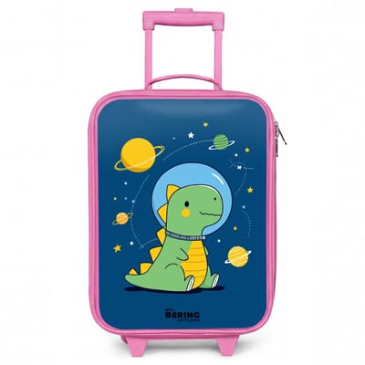 NoBoringSuitcases.com® - Kinderkoffer roze - Kindertrolley meisje - Dino - Planeet - Ster - Blauw - Koffer kind lichtgewicht - Reiskoffer trolley voor kinderen - Koffertje met lichtgevende wieltjes - Rolkoffer