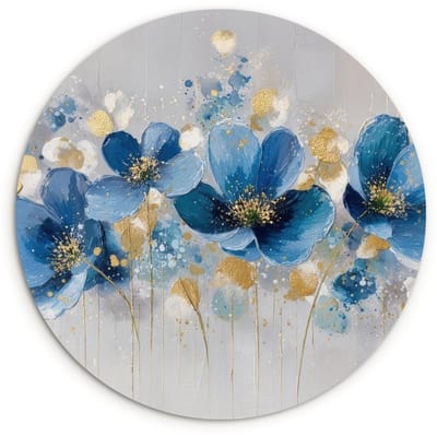 WallCircle® Wandcirkel 120x120 cm - Muurcirkel Bloemen - Blauw - Abstract - Muurdecoratie woonkamer - Wanddecoratie slaapkamer - Kamer decoratie accessoires - Ronde schilderijen XXL