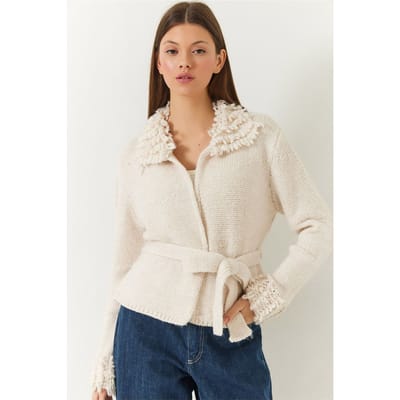 Franje Striksluiting Sjaalkraag Cardigan