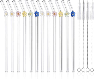 Dailygoods- Glazen Rietjes 8 Stuks - Breukbestendig - Herbruikbaar - Vaatwasmachinebestendig - Met Reinigingsborstels - Borosilicaatglas