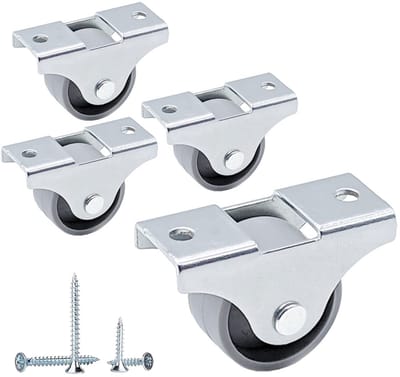 Set van 4 Vaste Meubelwielen 25mm - Grijze Kunststof Wieltjes met Schroeven