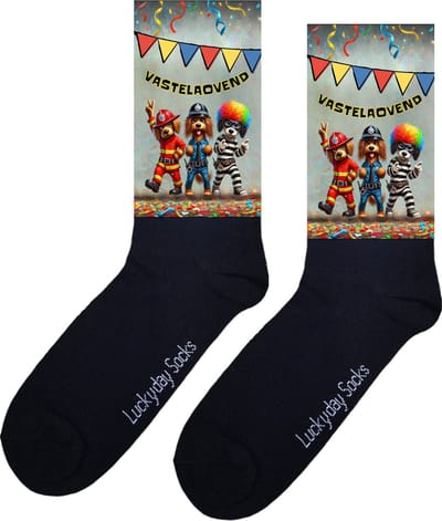 Carnavals sokken - Vastelaovend sokken - Verjaardag cadeau - Grappige sokken - Leuke sokken - Hem Haar sokken - Vrolijke sokken - Valentijn Cadeau - Vaderdag - Moederdag - Verjaardag cadeau - Hondje - Leuk Cadeau - Sokken maken Happy - Maat 37-44