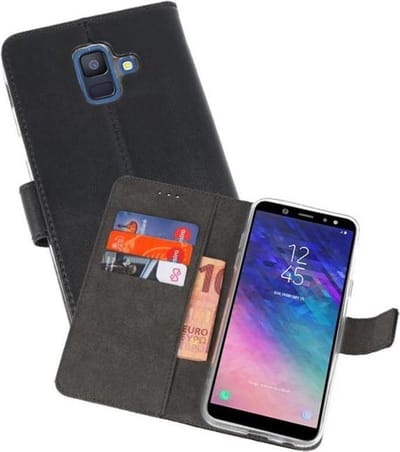 Booktype Telefoonhoesjes - Bookcase Hoesje - Wallet Case - Geschikt voor Samsung Galaxy A6 (2018) - Zwart