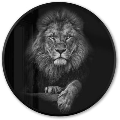 Poster in lijst Rond - Fotolijst 60x60 cm - Posters - Leeuw - Dieren - Zwart - Wit - Ronde posterlijst zwart - Decoratie - Wanddecoratie woonkamer - Muurdecoratie slaapkamer