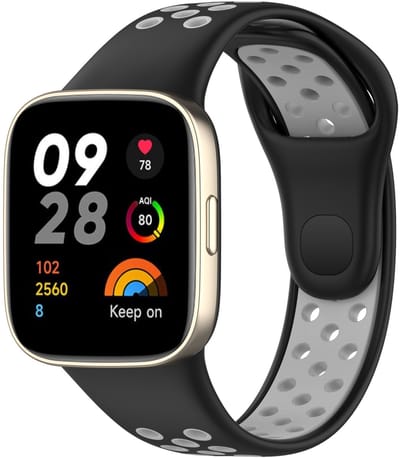 By Qubix - Siliconen sportband - Zwart met grijs - Geschikt voor Xiaomi Redmi Watch 3