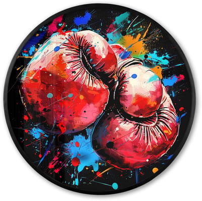 Poster in lijst Rond - Fotolijst 60x60 cm - Posters - Graffiti - Sport - Boksen - Bokshandschoenen - Ronde posterlijst zwart - Decoratie - Wanddecoratie woonkamer - Muurdecoratie slaapkamer