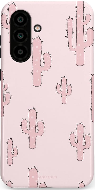 Casetastic hoesje geschikt voor Samsung Galaxy A36 / Samsung Galaxy A56 - Dubbellaagse bescherming - Roze Cactussen Pracht - Fashion Case - Lichtgrijs Lichtroze