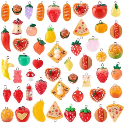 Dailygoods- Hars Charms 52 Stuks - 3D Fruit/Voedsel - Hangers voor Sieraden Maken - Gemengde Kleuren - Diverse Maten - Creatieve Accessoires - Bedels