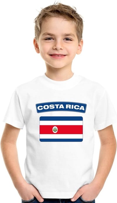 Costa Rica t-shirt met Costa Ricaanse vlag wit kinderen 110/116
