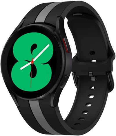 Siliconen bandje - geschikt voor Samsung Galaxy Watch 7 (40 & 44mm) / Watch 6 (Classic) / Watch 5 (Pro) / Watch 4 (Classic) / Watch FE - streep met gespsluiting - zwart grijs