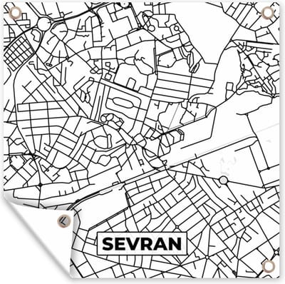 Tuin poster Plattegrond - Kaart - Frankrijk - Stadskaart - Sevran - Zwart wit - 200x200 cm - Tuindoek