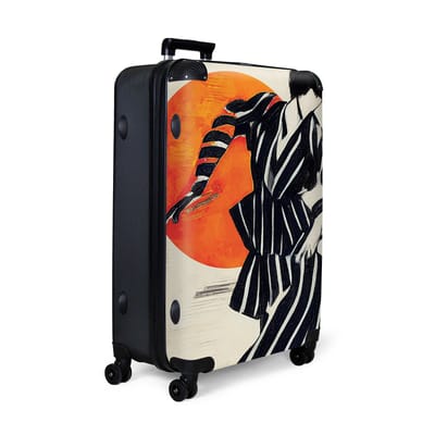 NoBoringSuitcases.com® - Koffer groot - Reiskoffer lichtgewicht - Vintage - Danser - Zon - Zwart - Wit - Rolkoffer met 4 wielen - Grote trolley XL - 98 liter bagage