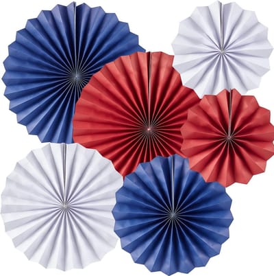Papieren ventilatoren 6-pack - Blauw/rood/wit - Milieuvriendelijk papier - Feestelijke decoratie voor evenementen - ShopVlot