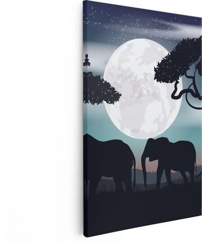 Artaza Canvas Schilderij Olifant - 80x120 cm - Groot - Wanddecoratie Afrika - Muurdecoratie Dieren - Schilderijen Op Canvas Volle Maan