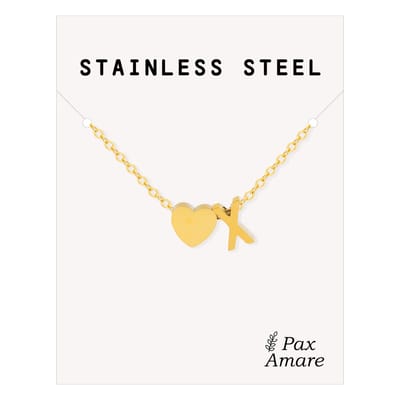 Letter X Ketting Goudkleurig - Stainless Steel - Initiaal & Hartje Hanger - Initialen Ketting op Cadeau Kaartje - Pax Amare