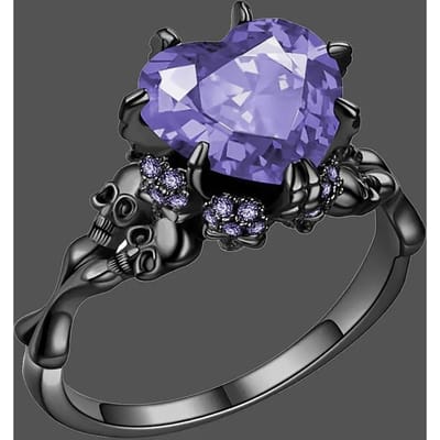 Ring in gotische stijl ingelegd met zirkonia in hartvorm, ring met horror-schedeldesign 8 black