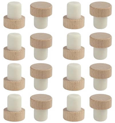 Dailygoods- Flessendop Set van 16 - T-vormig - Duurzaam Hout/Rubber - Universele Wijnstopper - Flessenopener - Geurvrije Opslag - Wijnstop